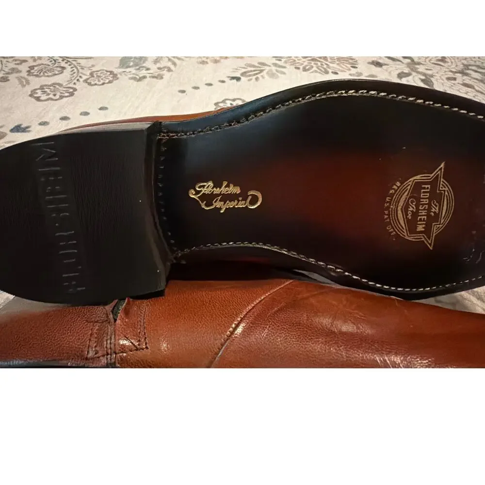 Vintage Florsheim Imperial Duke Zip Boots Cognac Kidskin Leather 7.5D Near Mint